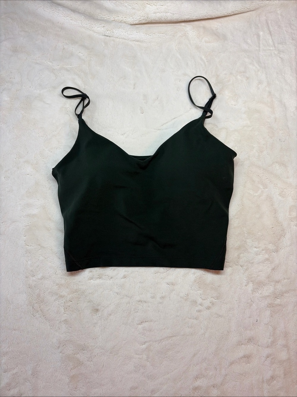 Lululemon Dark Green Solid Spaghetti Strap Wireless Sports Bra Sz 8